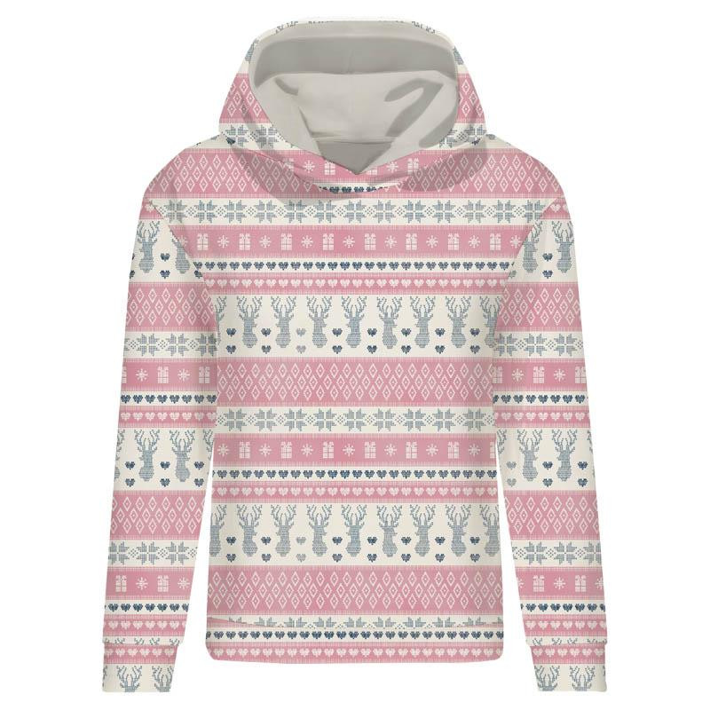CLASSIC WOMEN’S HOODIE (POLA) - NORWEGIAN MIX  PAT. 1 (NORWEGIAN PATTERNS) - looped knit fabric 