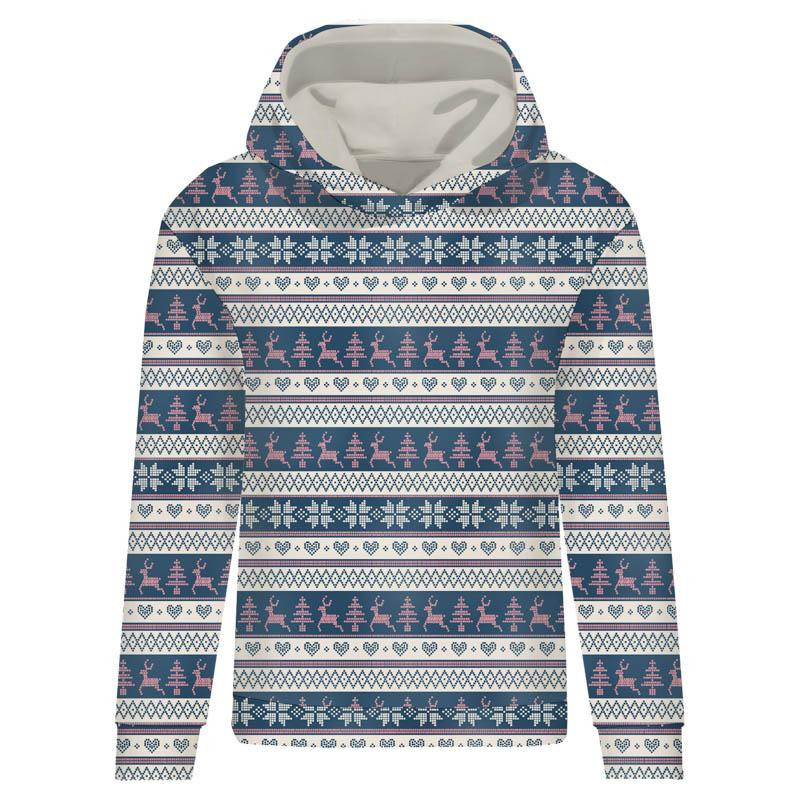 CLASSIC WOMEN’S HOODIE (POLA) - REINDEERS PAT. 3 / dark blue (NORWEGIAN PATTERNS) - looped knit fabric 