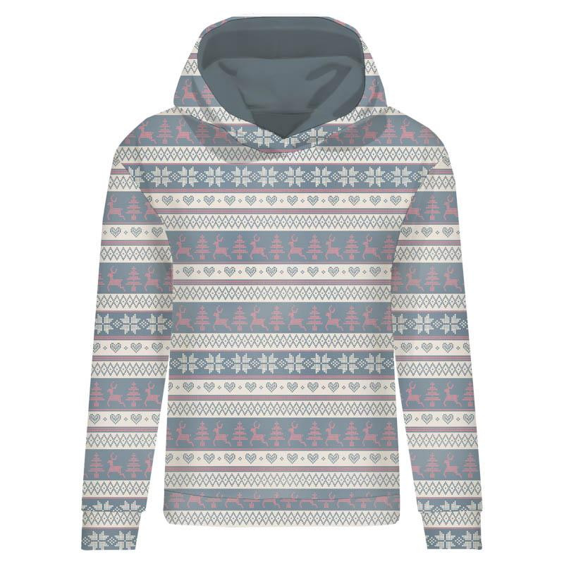 CLASSIC WOMEN’S HOODIE (POLA) - REINDEERS PAT. 3 / grey (NORWEGIAN PATTERNS) - looped knit fabric 