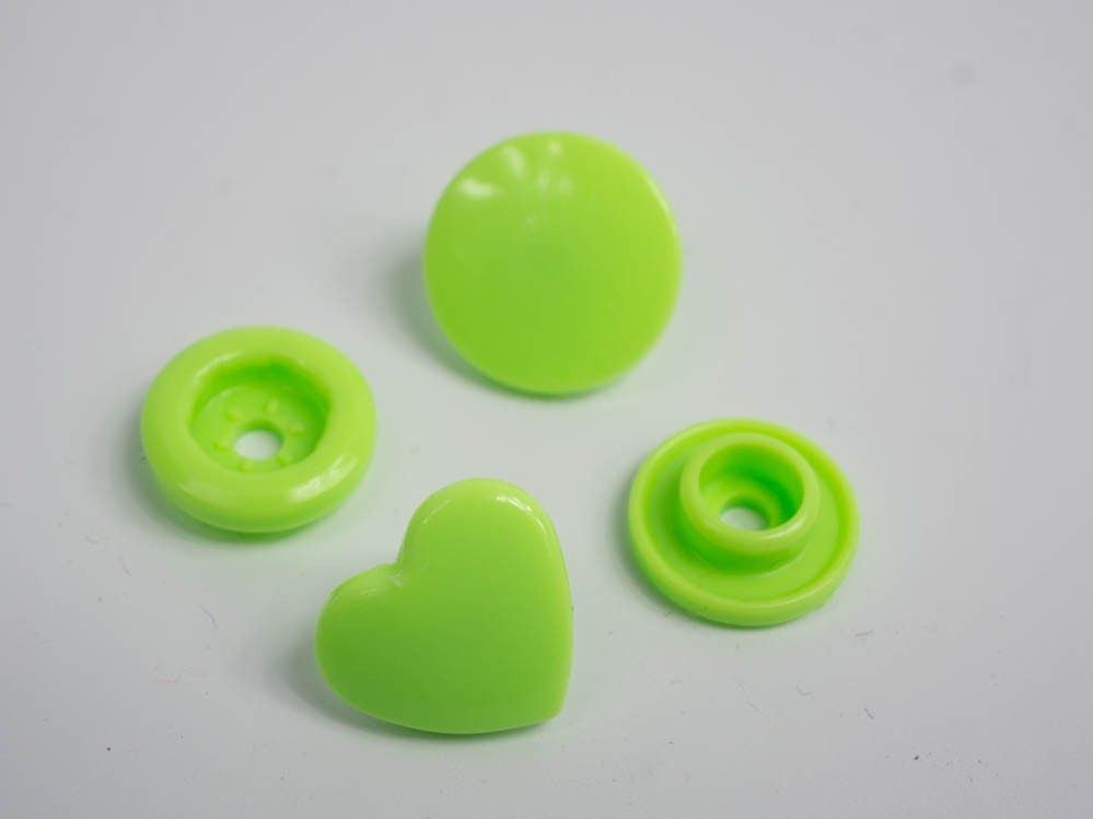 Fasteners KAM hearts 12 mm lime 10 sets