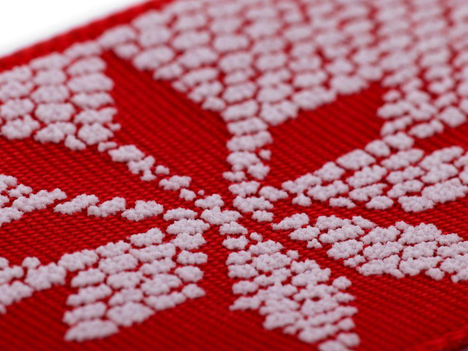 Satin ribbon 40 mm Snowflakes - red