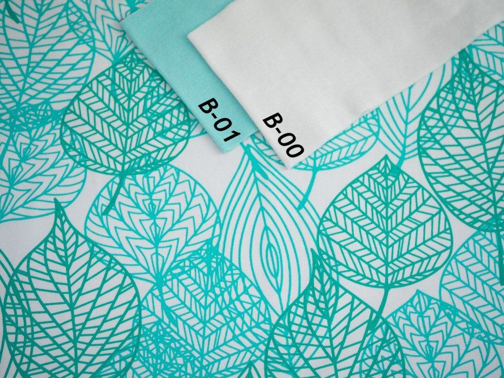 LEAVES / B-00 White - single jersey with elastane TE210