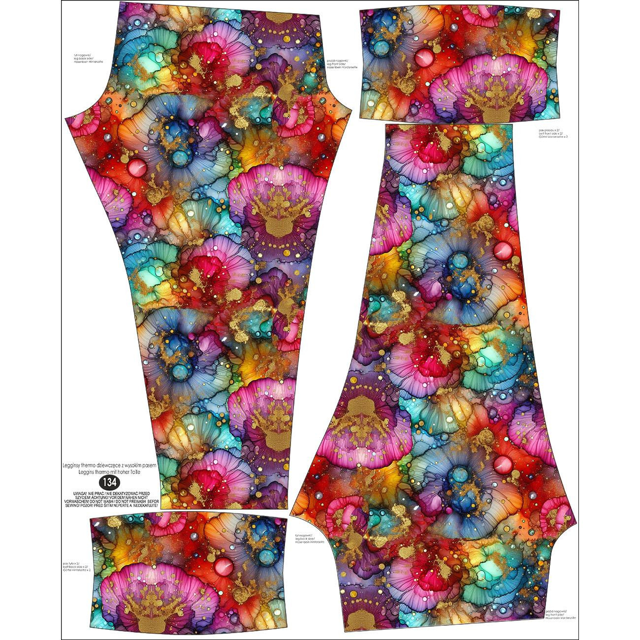 GIRLS THERMO LEGGINGS (DORA) - alcohol ink wz.17 RAINBOW - sewing set