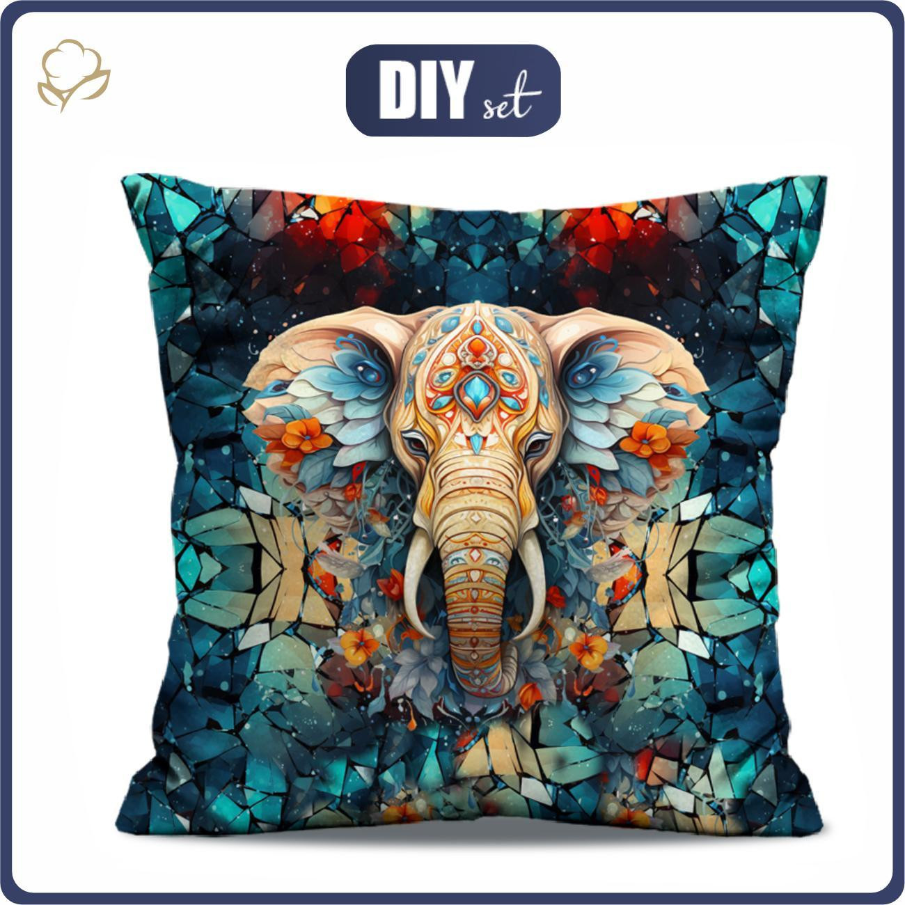 PILLOW 45X45 - ANIMALS CRACKED pat.3 (elephant - Waterproof woven fabric - sewing set