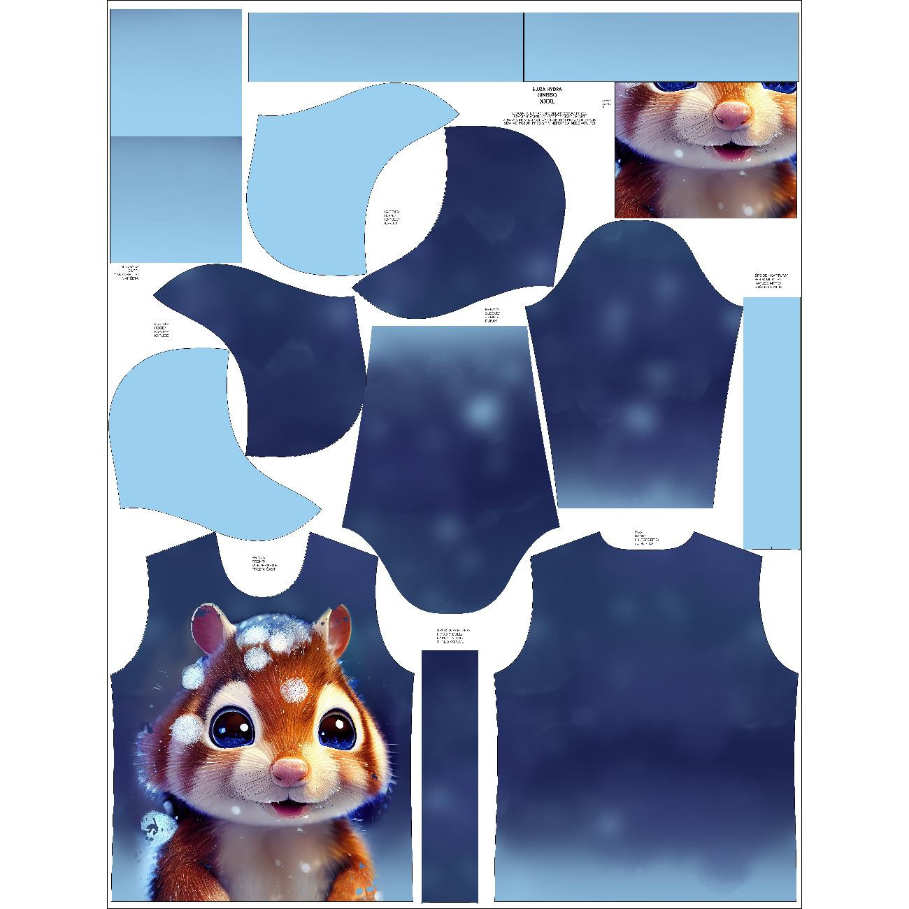 HYDROPHOBIC HOODIE UNISEX - ANIMATED SQUIRREL pat. 2 - sewing set