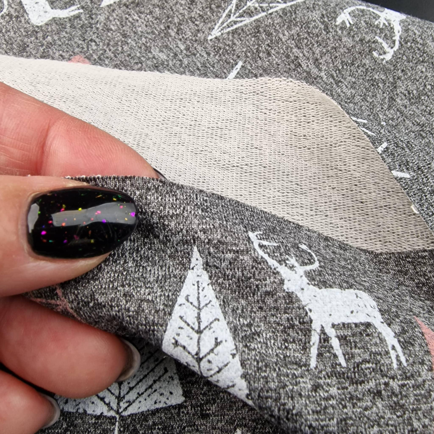 REINDEERS and CHRISTMAS TREES / eco melange - looped knit fabric