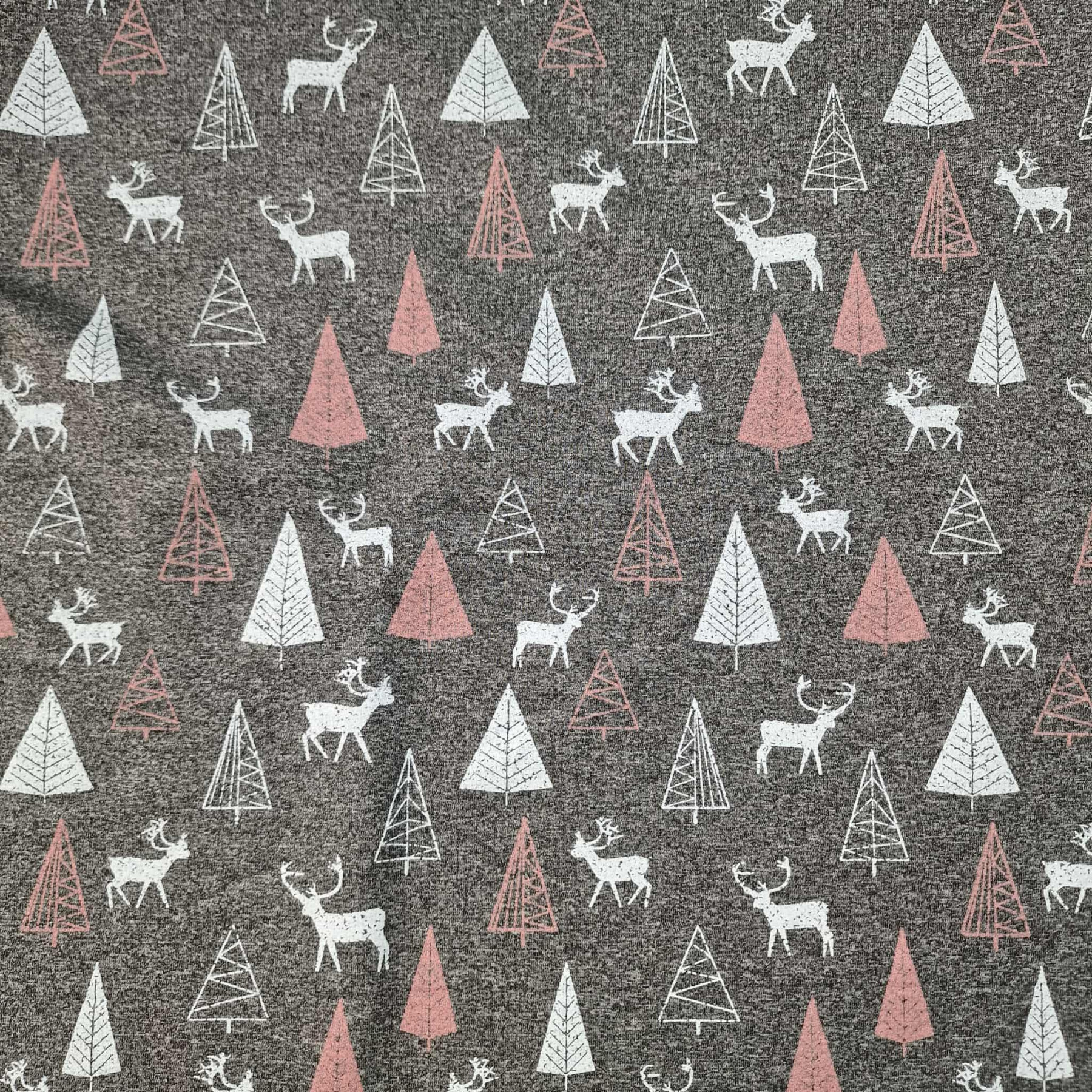 REINDEERS and CHRISTMAS TREES / eco melange - looped knit fabric
