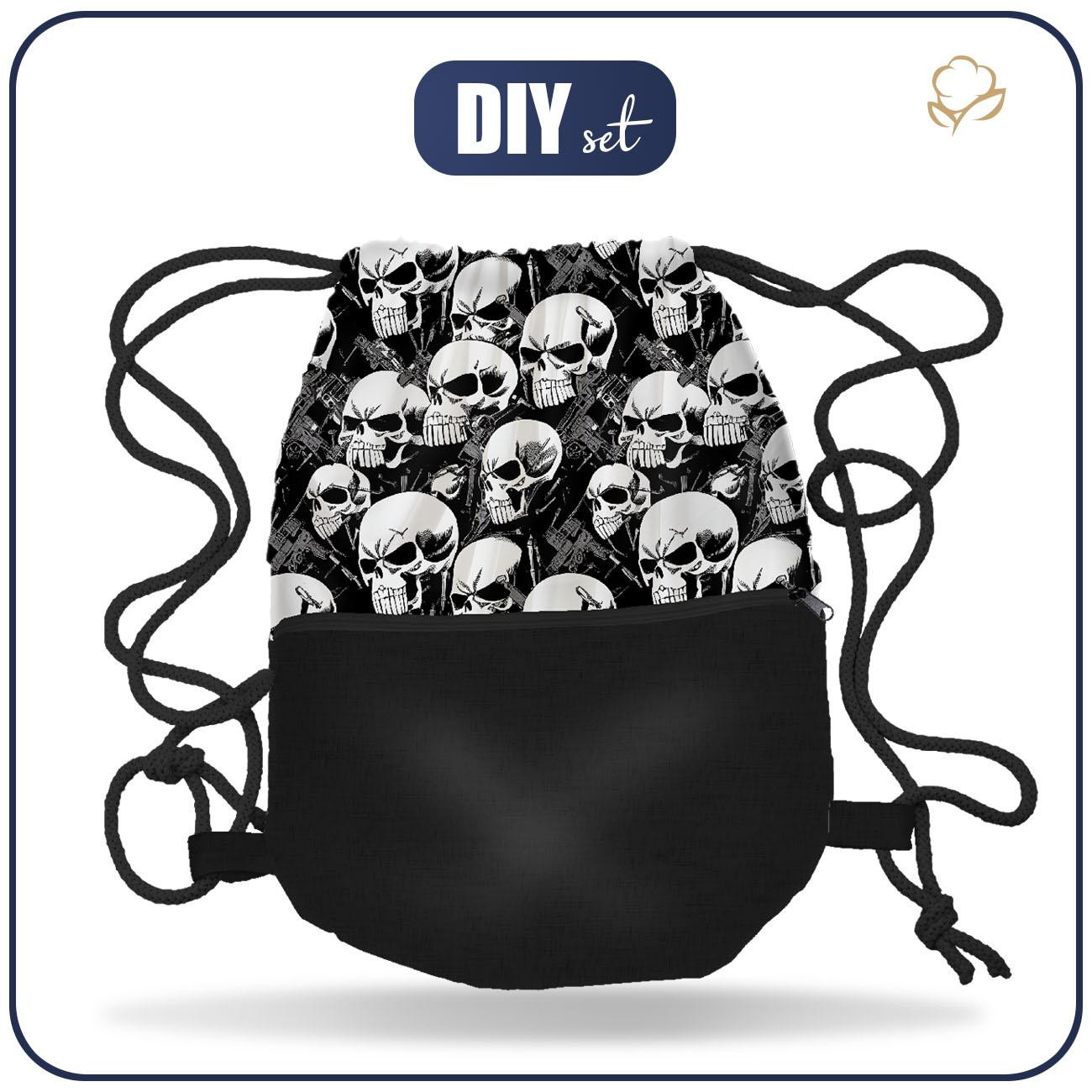 GYM BAG WITH POCKET - BAD SKULLS - sewing set