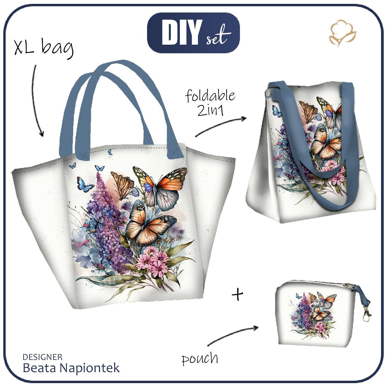 XL bag with in-bag pouch 2 in 1 - BEAUTIFUL BUTTERFLY PAT. 1 - sewing set