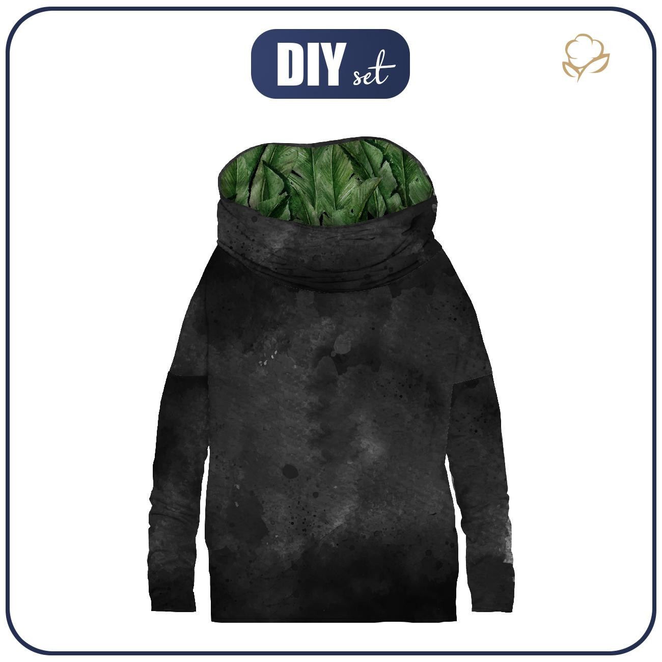 SNOOD SWEATSHIRT (FURIA) - BLACK SPECKS /  BANANA LEAVES pat. 4 (JUNGLE) - sewing set