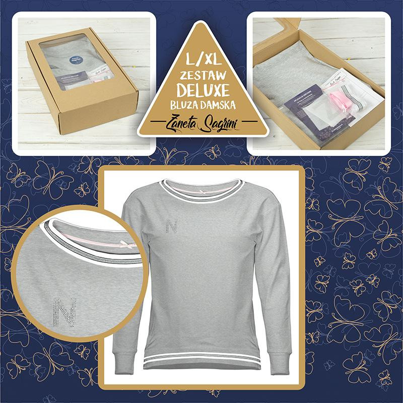 Women’s blouse with transfer rhinestones "KELLY" - melange light grey L-XL - sewing set