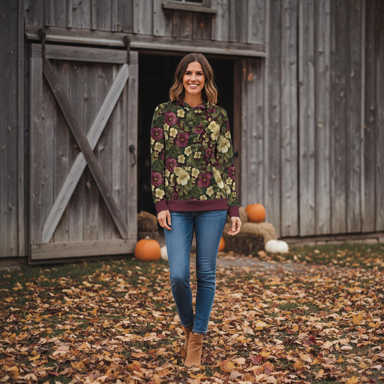 CLASSIC WOMEN’S HOODIE (POLA) -  FLOWERS WZ.59 - sewing set