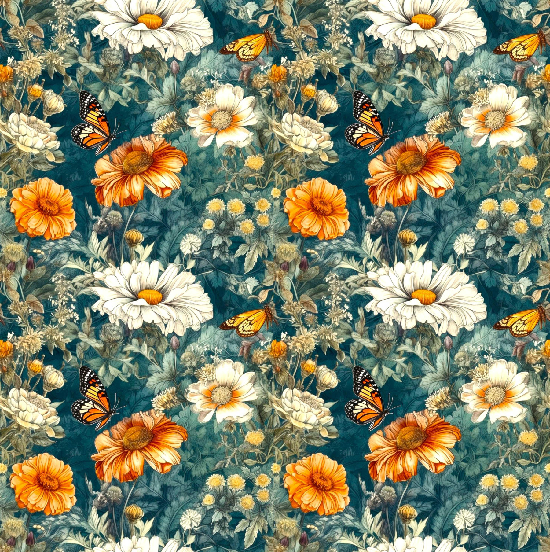 Butterfly & Flowers wz.1 - Waterproof woven fabric