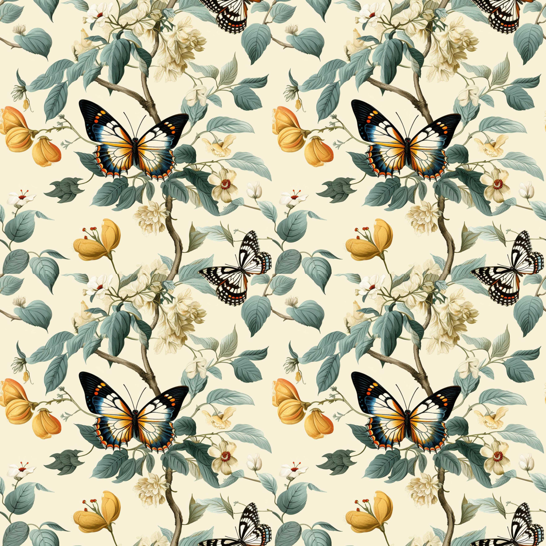 Butterfly & Flowers wz.2 - looped knit fabric