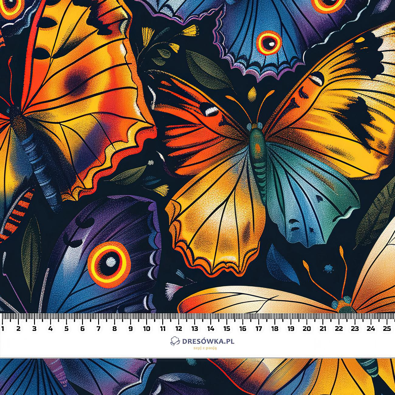 Butterfly & Flowers wz.7- single jersey with elastane ITY