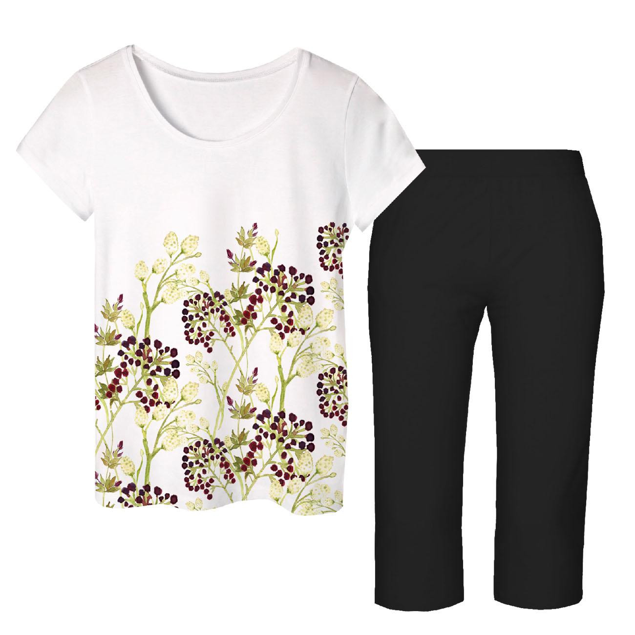 PAJAMAS-T-SHIRT "LINDA" - ELDERBERRY (BLOOMING MEADOW) - sewing set