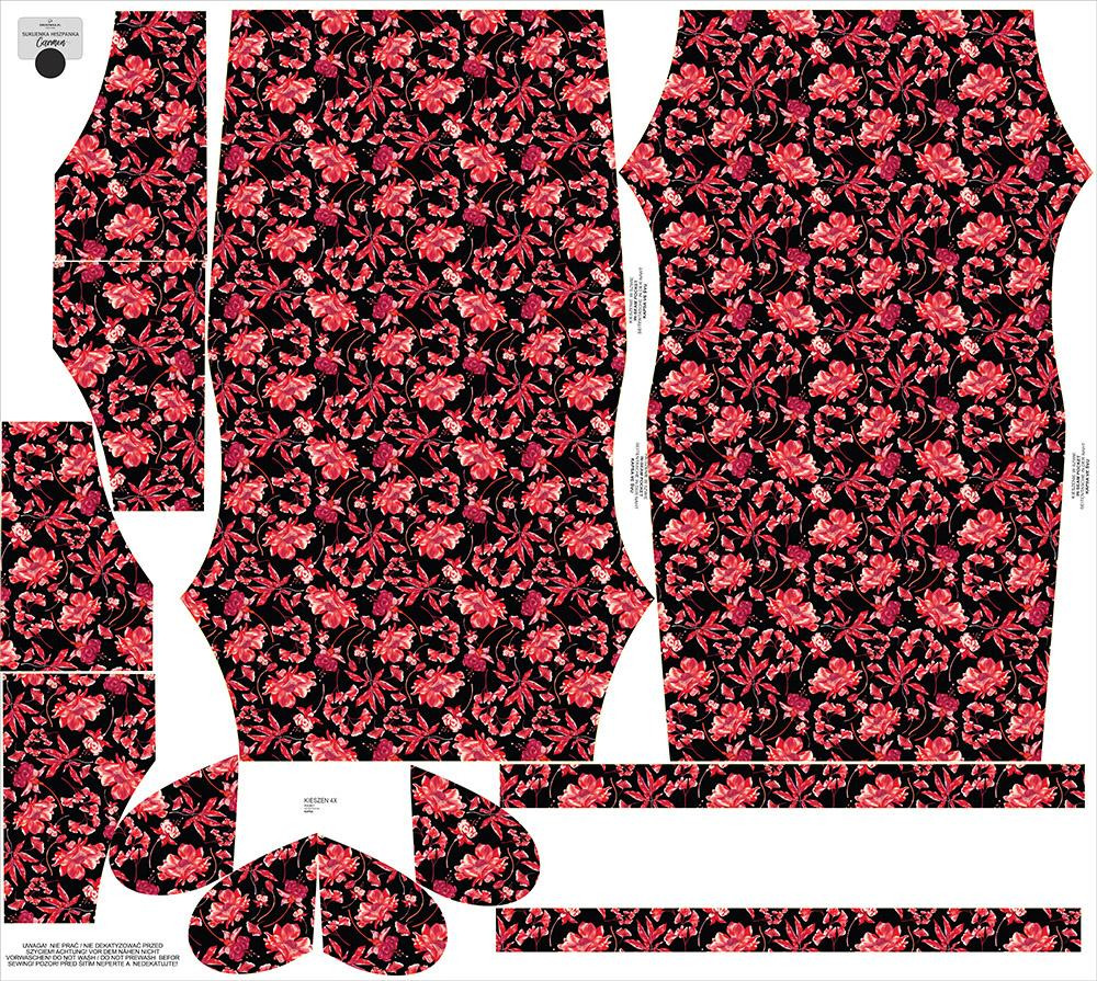 DRESS "CARMEN" - RED FLOWERS pat. 3 - sewing set