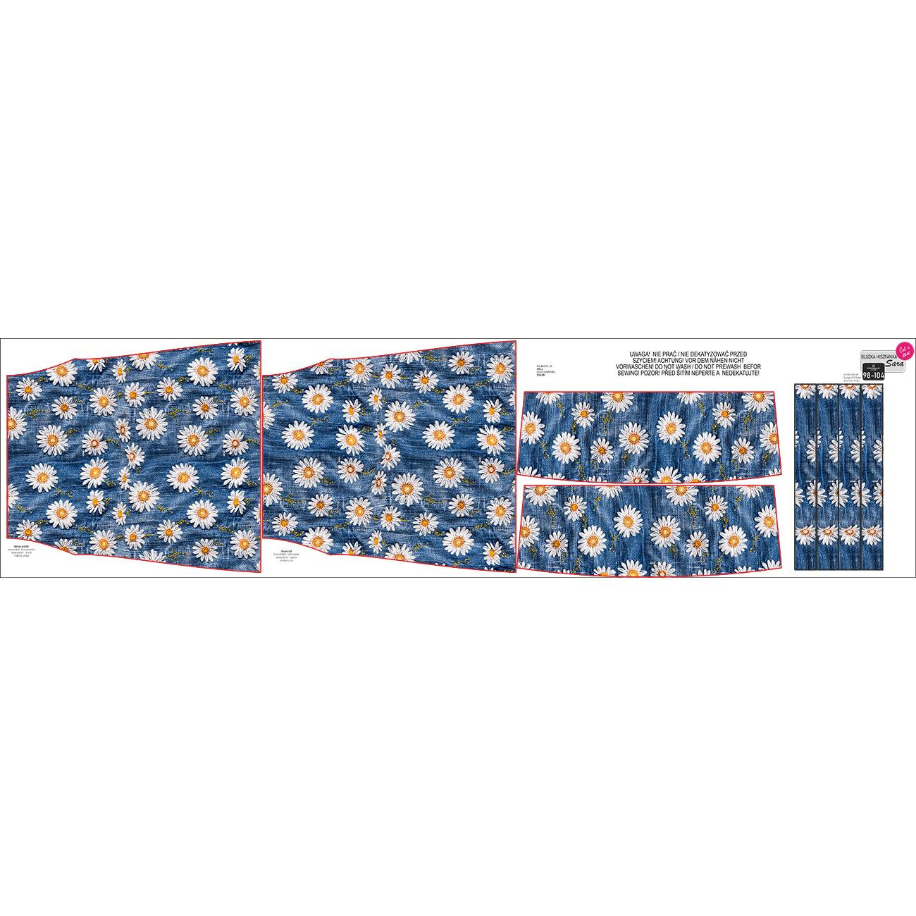Bardot neckline blouse (SARA) -  DAISIES DENIM IMITATION WZ. 2 - sewing set