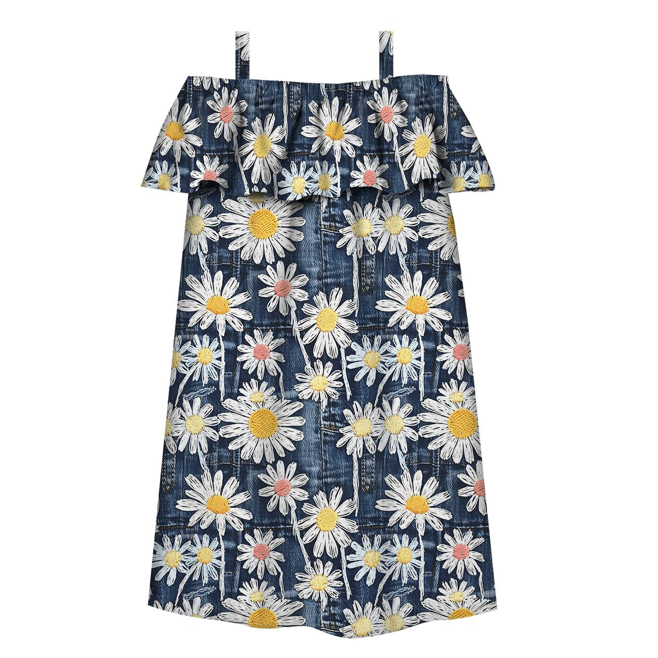 Bardot neckline dress (LILI) - DAISIES DENIM IMITATION WZ. 1 - sewing set