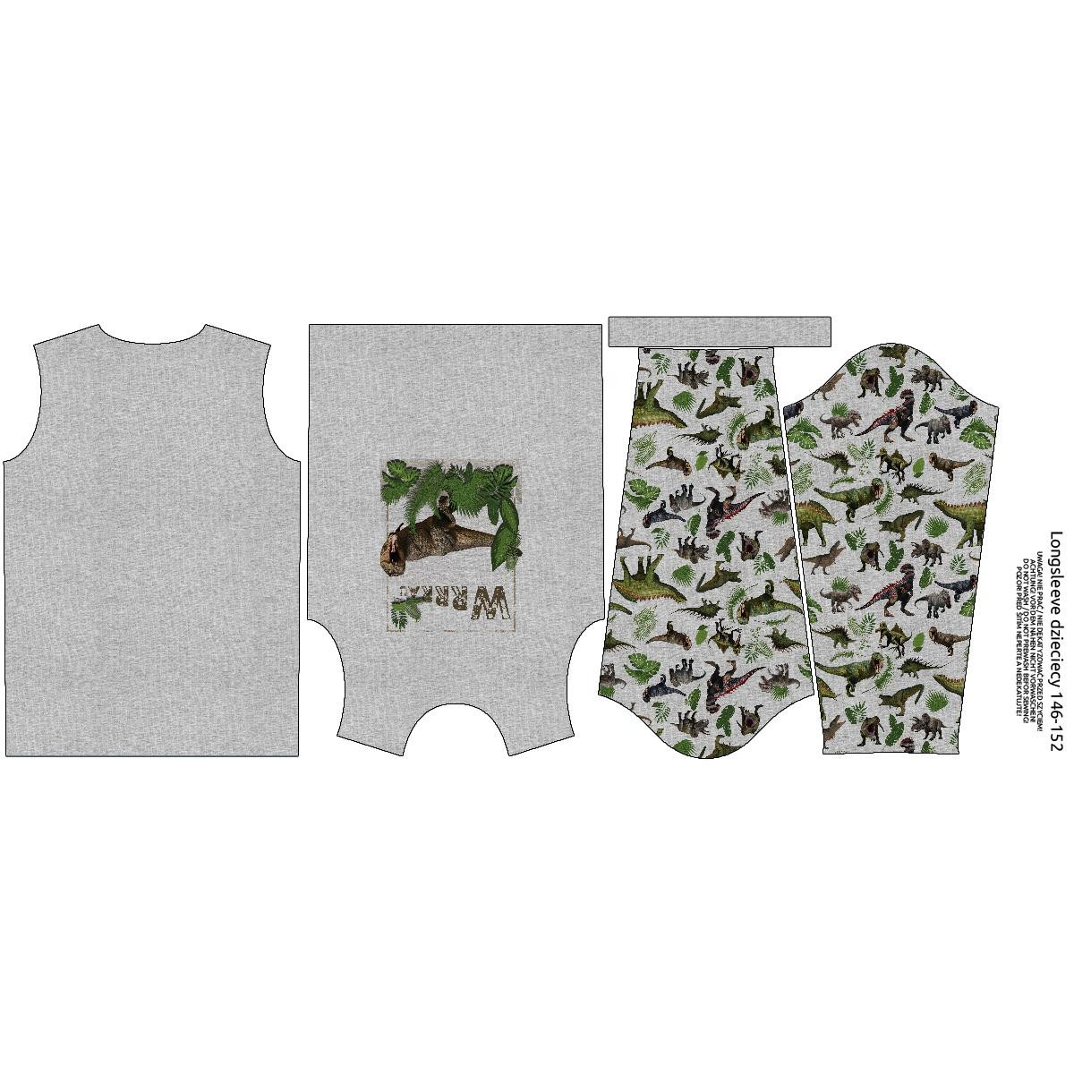 LONGSLEEVE - DINO PLANTS / melange light grey - sewing set