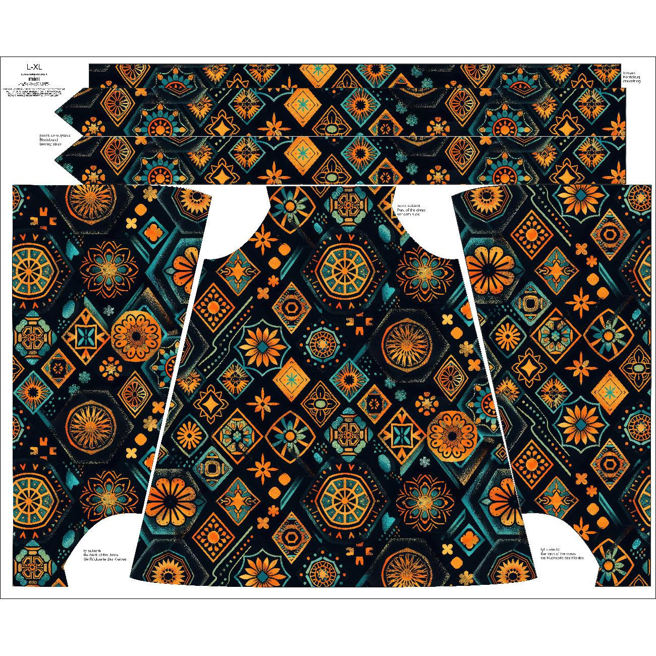 DRESS "DALIA" MINI - MANDALA pat. 5 / emerald - sewing set