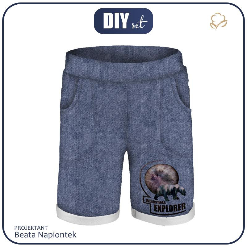 KID`S SHORTS (RIO) - GALAXY / ACID WASH / DARK BLUE - looped knit fabric 