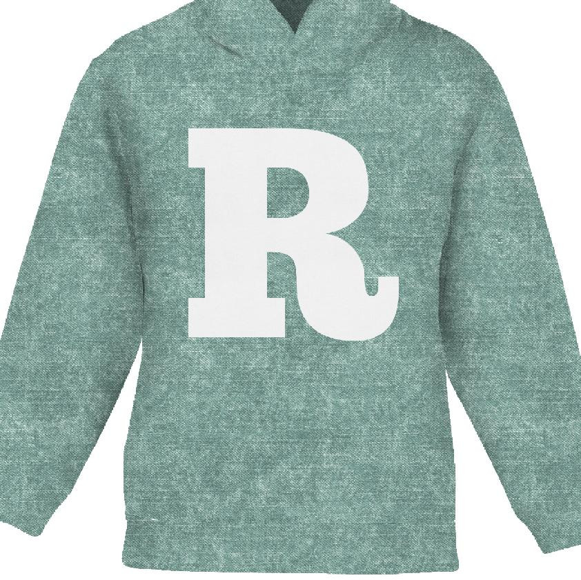 KID'S HOODIE (ALEX) - "R" / acid wash modern mint - looped knit fabric