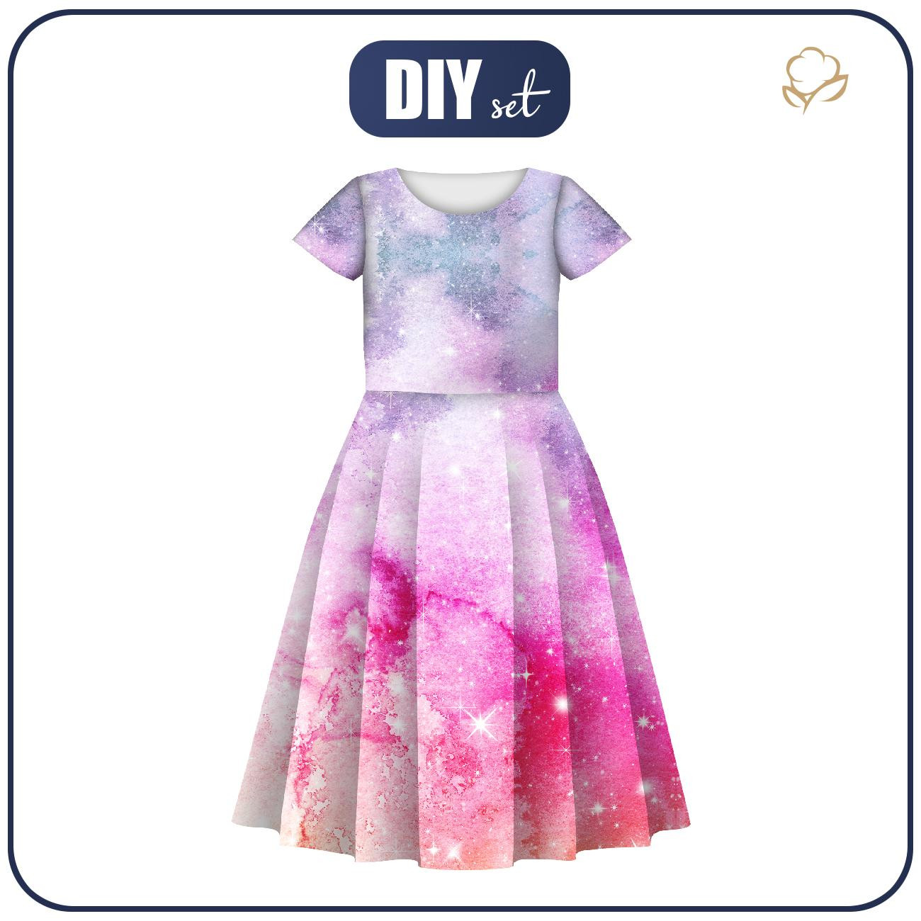 KID'S DRESS "MIA" - WATERCOLOR GALAXY PAT. 5 - sewing set