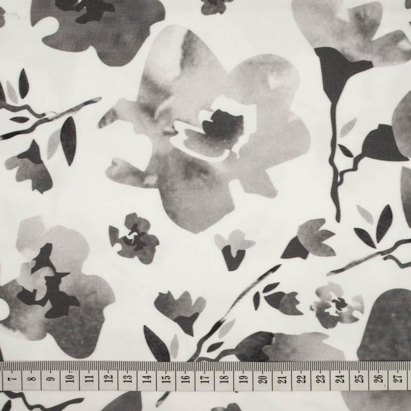 WATER-COLOR FLOWERS pat. 1 (grey) - looped knit fabric