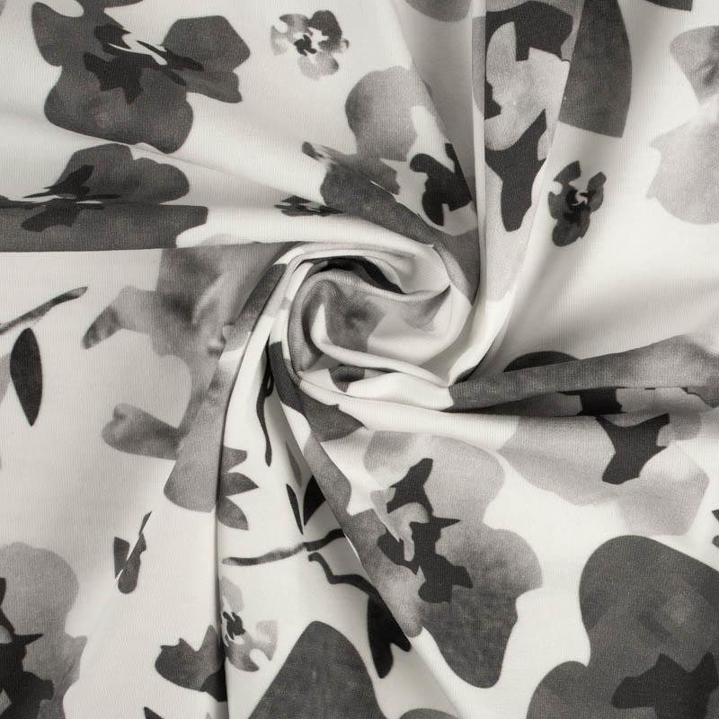 WATER-COLOR FLOWERS pat. 1 (grey) - looped knit fabric