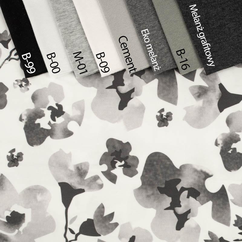 WATER-COLOR FLOWERS pat. 1 (grey) - looped knit fabric