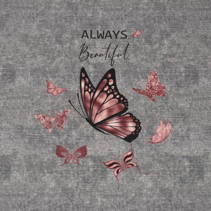 ALWAYS BEAUTIFUL (GLITTER BUTTERFLIES) / ACID WASH GREY - PANORAMIC PANEL (60cm x 155cm)