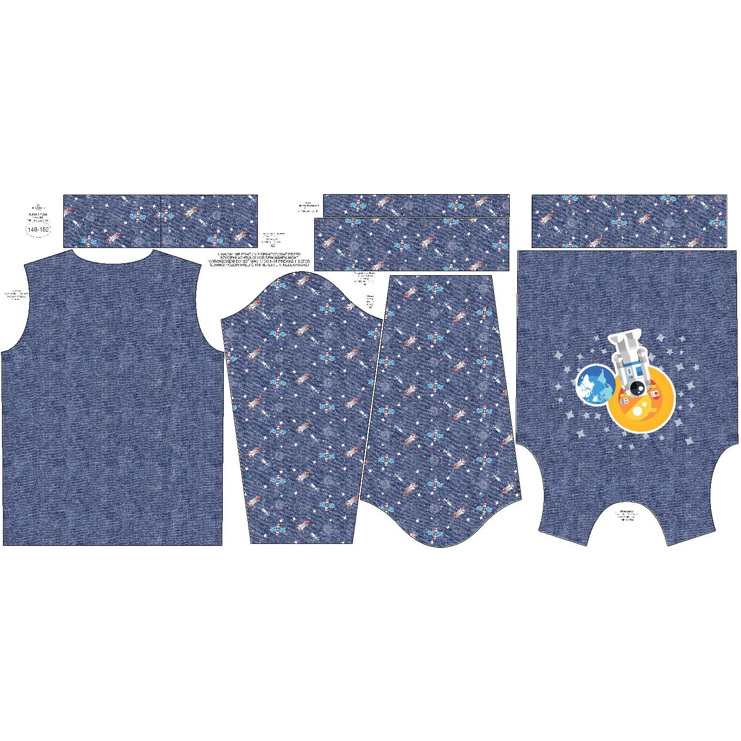 CHILDREN'S (NOE) SWEATSHIRT - ASTRONAUT (SPACE EXPEDITION) / ACID WASH DARK BLUE - sewing set