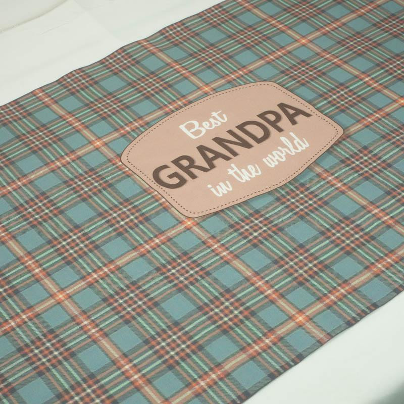 Best Grandpa in the World/ check retro- Cotton woven fabric panel (50cmx75cm)