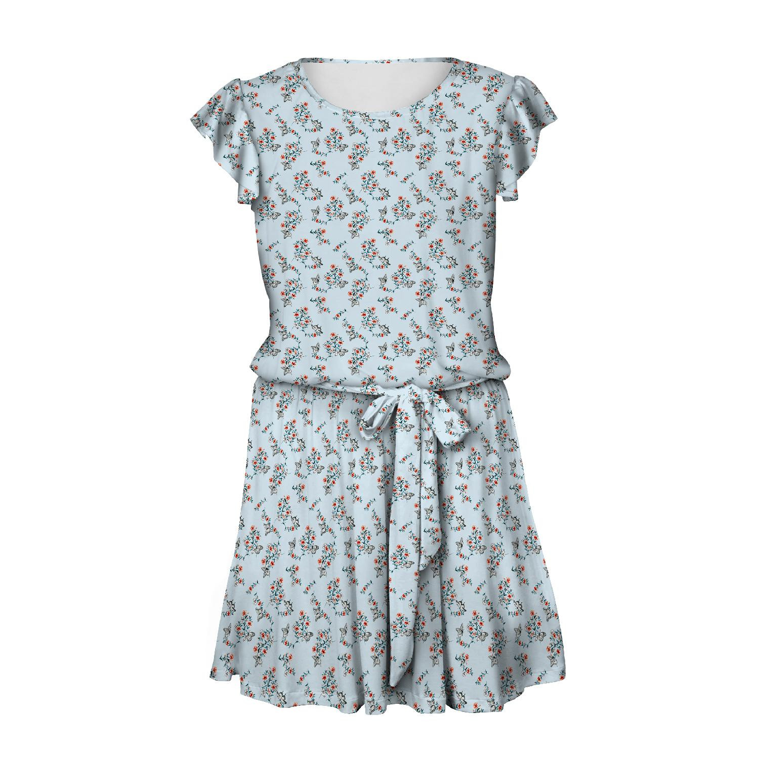 DRESS "EMMA" - PANSIES AND BUTTERFLIES / light blue - Viscose jersey with elastane