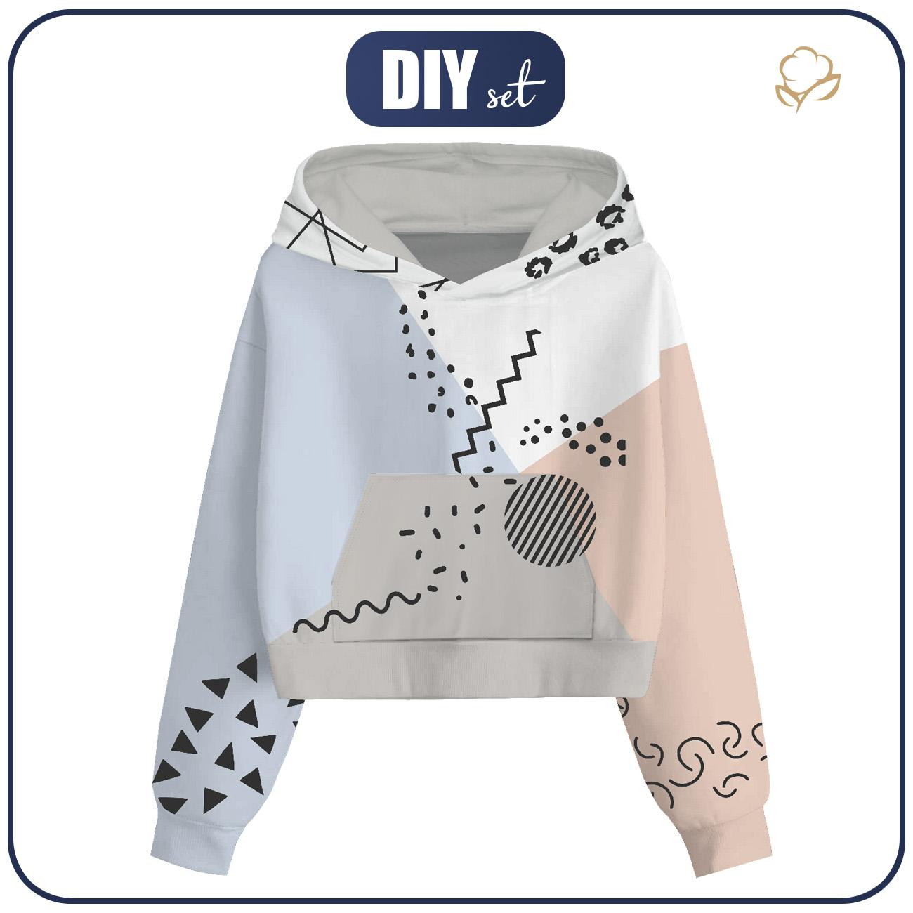 Cropped hoodie (IDA) - COLOR BLOCK pat. 3 - sewing set