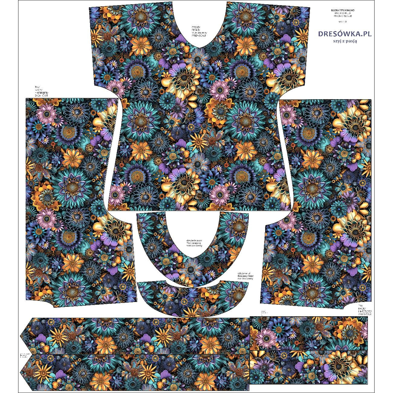 KIMONO BLOUSE - COLORFUL GERBERA - sewing set
