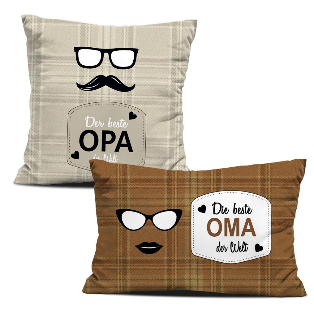 DECORATIVE PILOWS - Der beste Opa / Die beste Oma der Welt / english check- beige