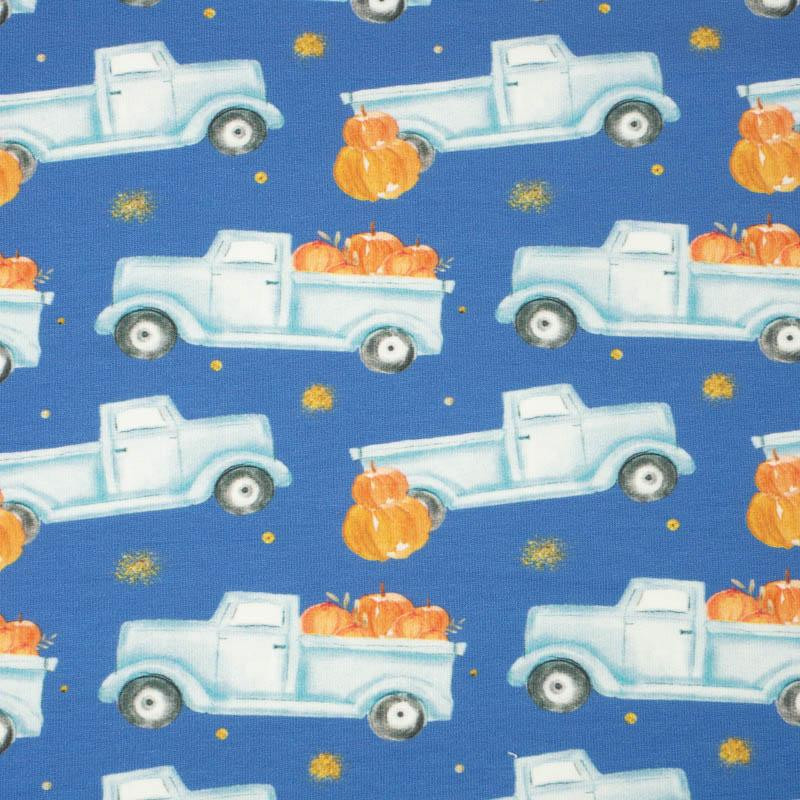 50CM PUMPKINS ON THE PICKUP / GLITTER STARS (PUMPKIN GARDEN) - looped knit fabric