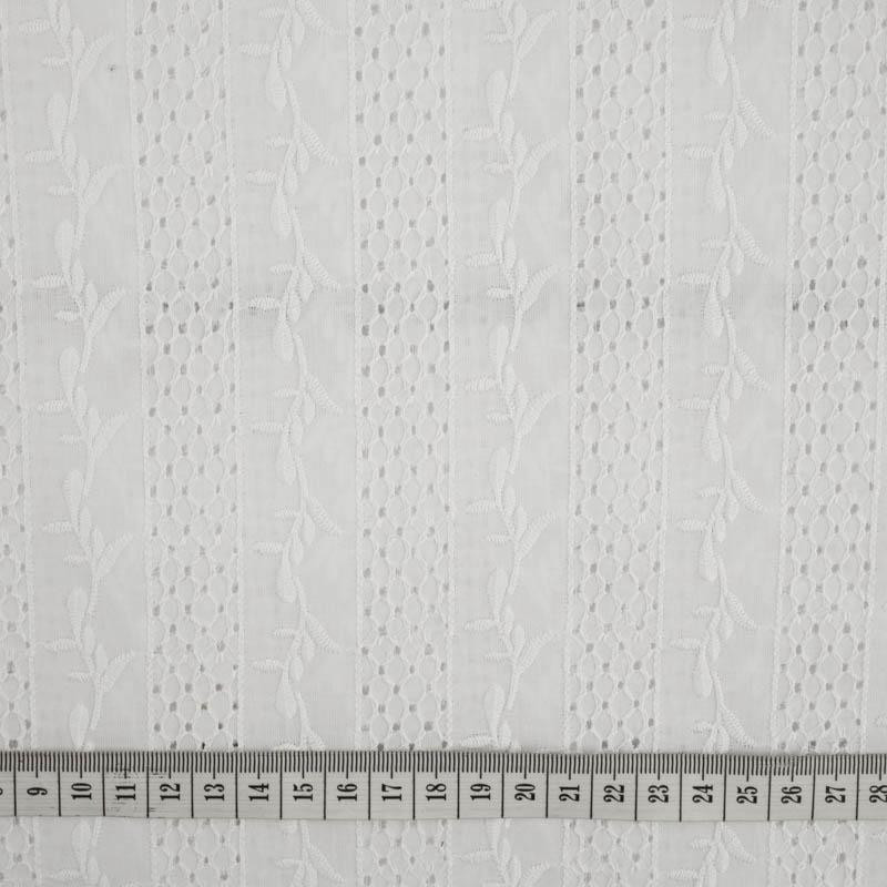 TWIGS / white - Embroidered cotton fabric