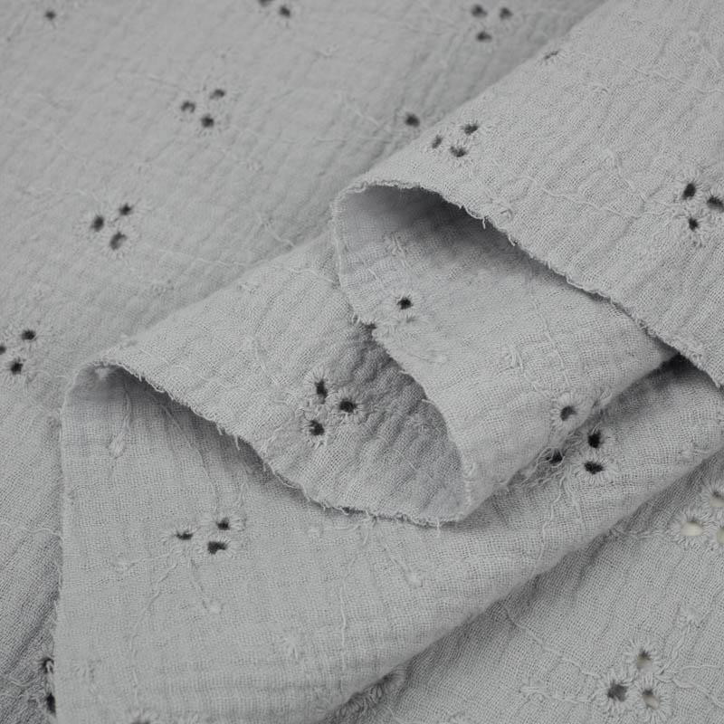 FLOWERS / light grey - Embroidered muslin