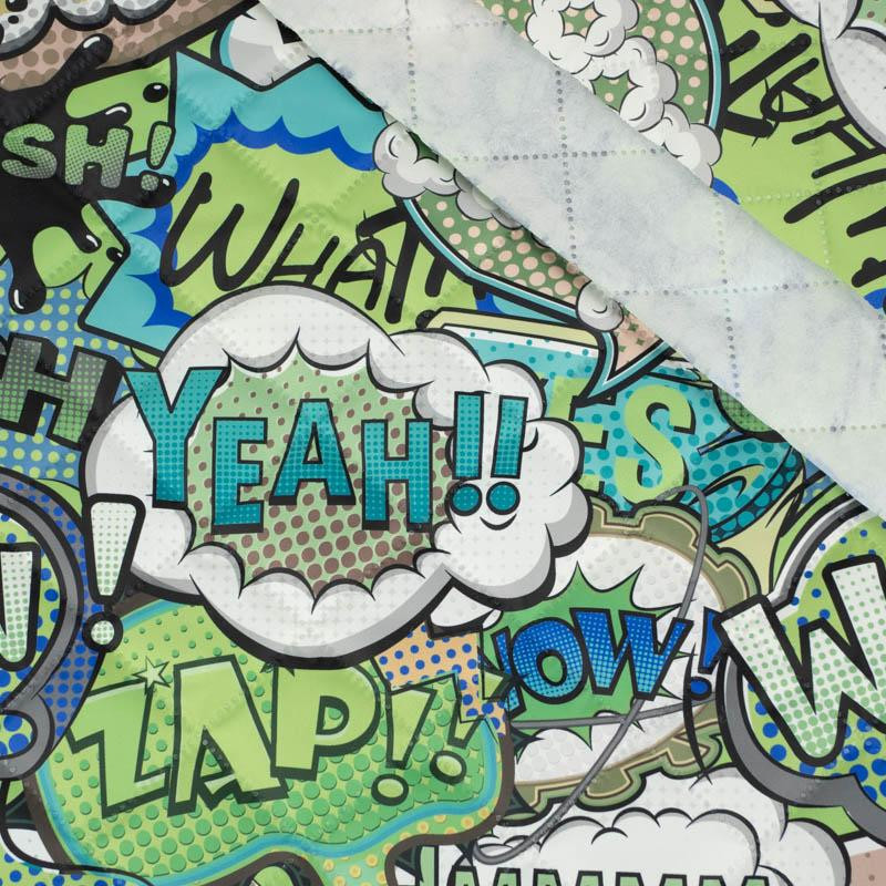 COMIC BOOK (green - blue) - Quilted nylon fabric 