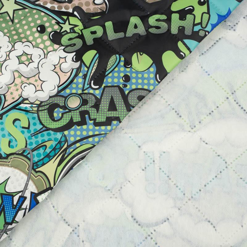 COMIC BOOK (green - blue) - Quilted nylon fabric 