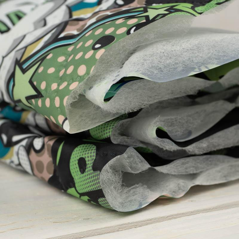 COMIC BOOK (green - blue) - Quilted nylon fabric 