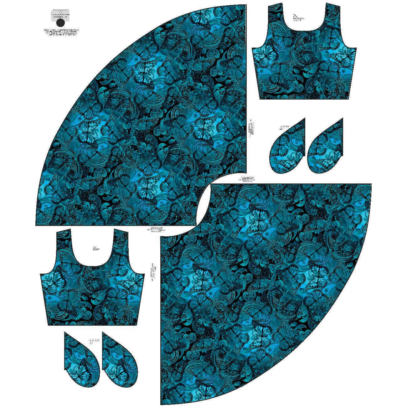 DRESS "ISABELLE" - LACE BUTTERFLIES / blue - sewing set