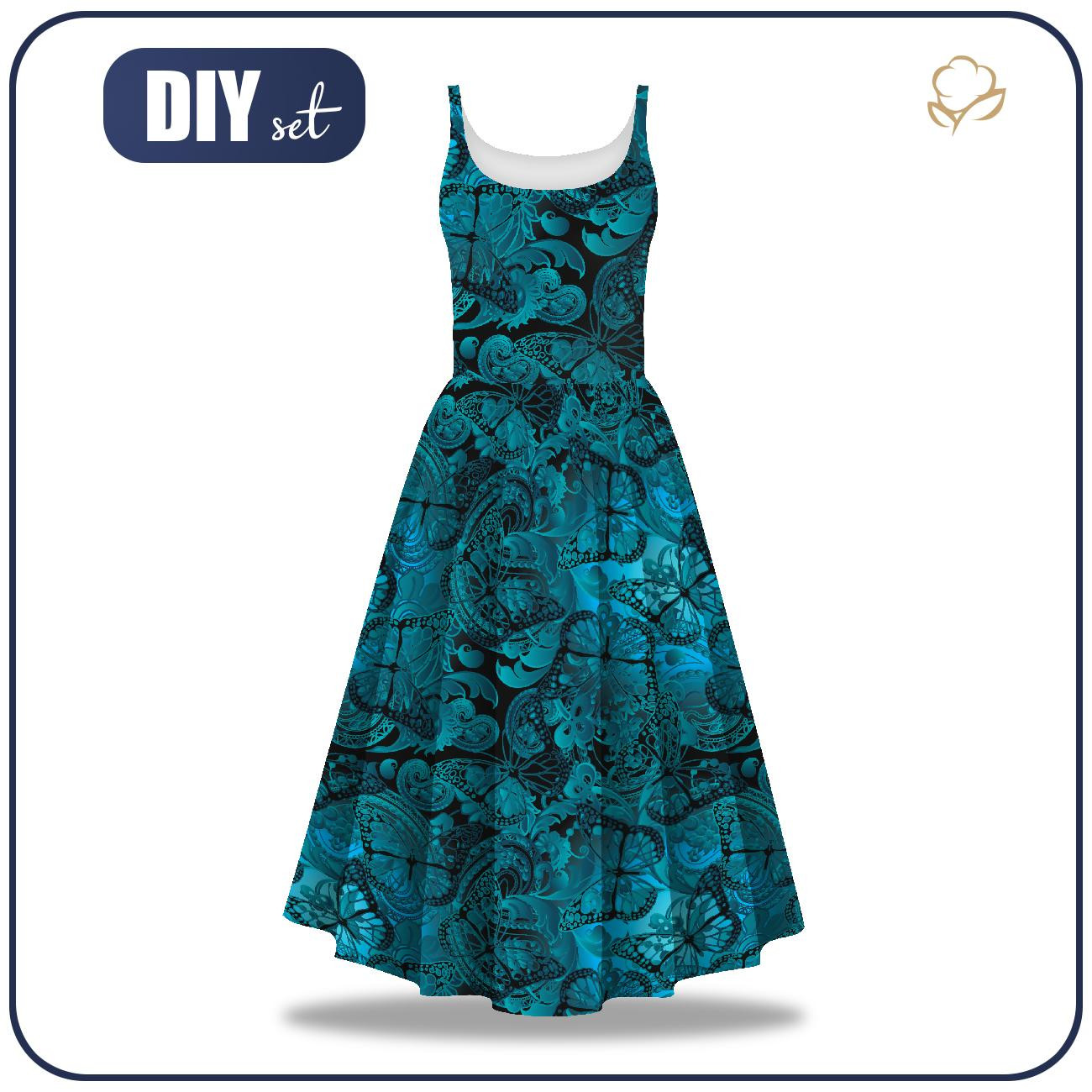 DRESS "ISABELLE" - LACE BUTTERFLIES / blue - sewing set