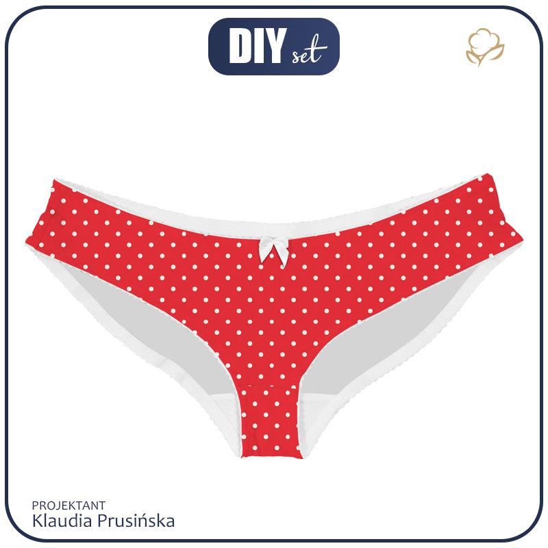 WOMEN'S PANTIES - WHITE DOTSIES / red - L