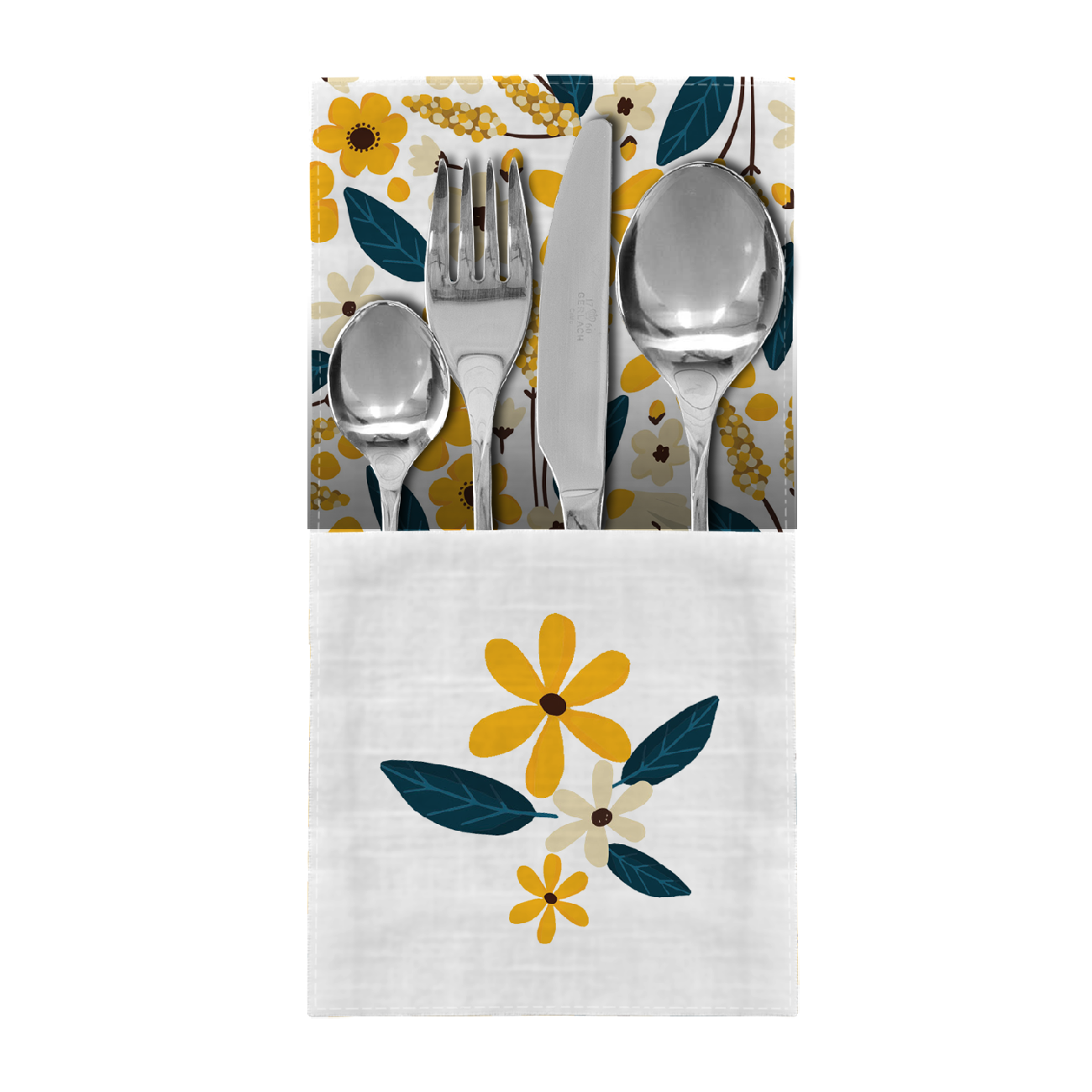 NAPKINS AND RUNNER - SMALL FLOWERS pat. 2 / white - sewing set