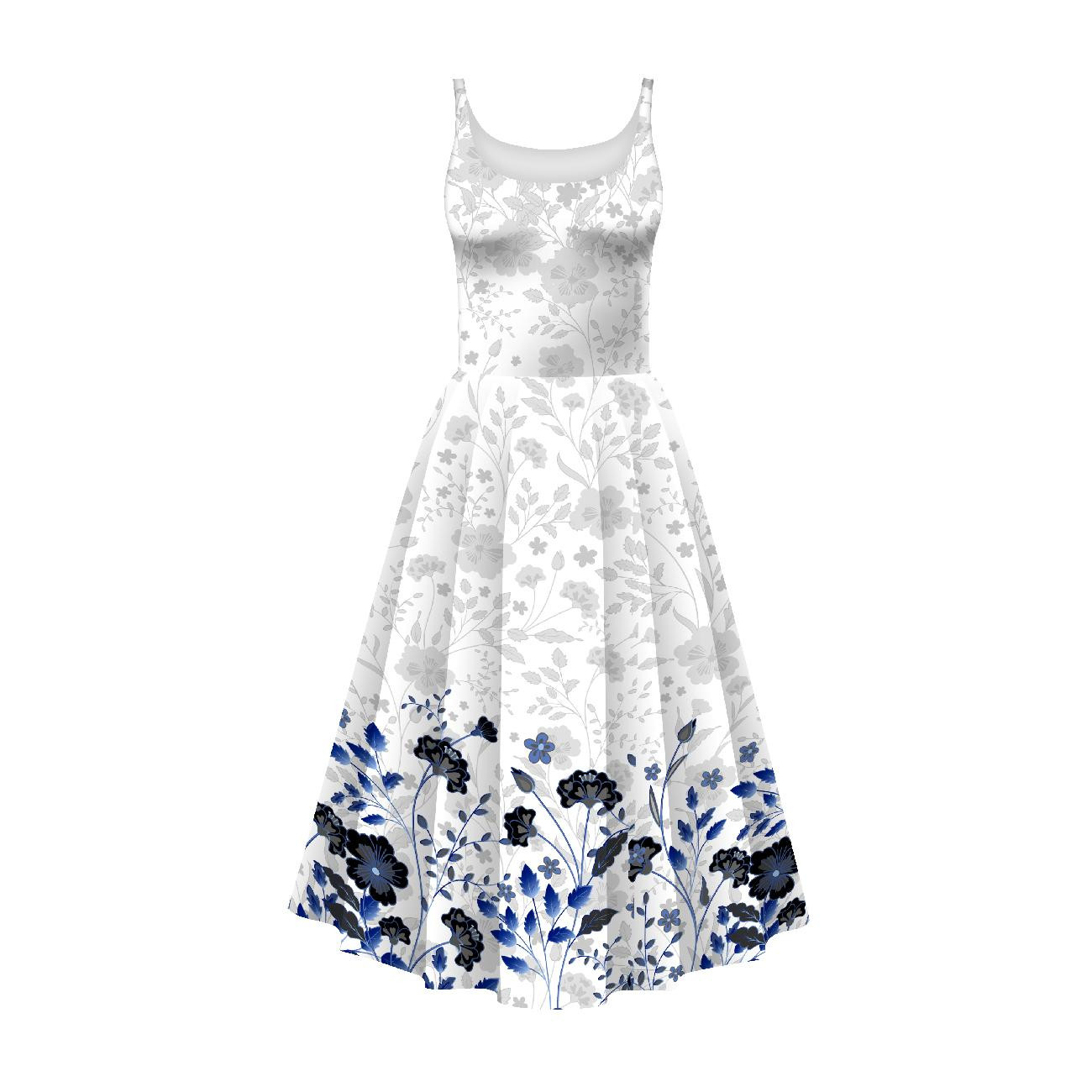 DRESS "ISABELLE" - FLOWERS (pat. 5 navy) / white - sewing set