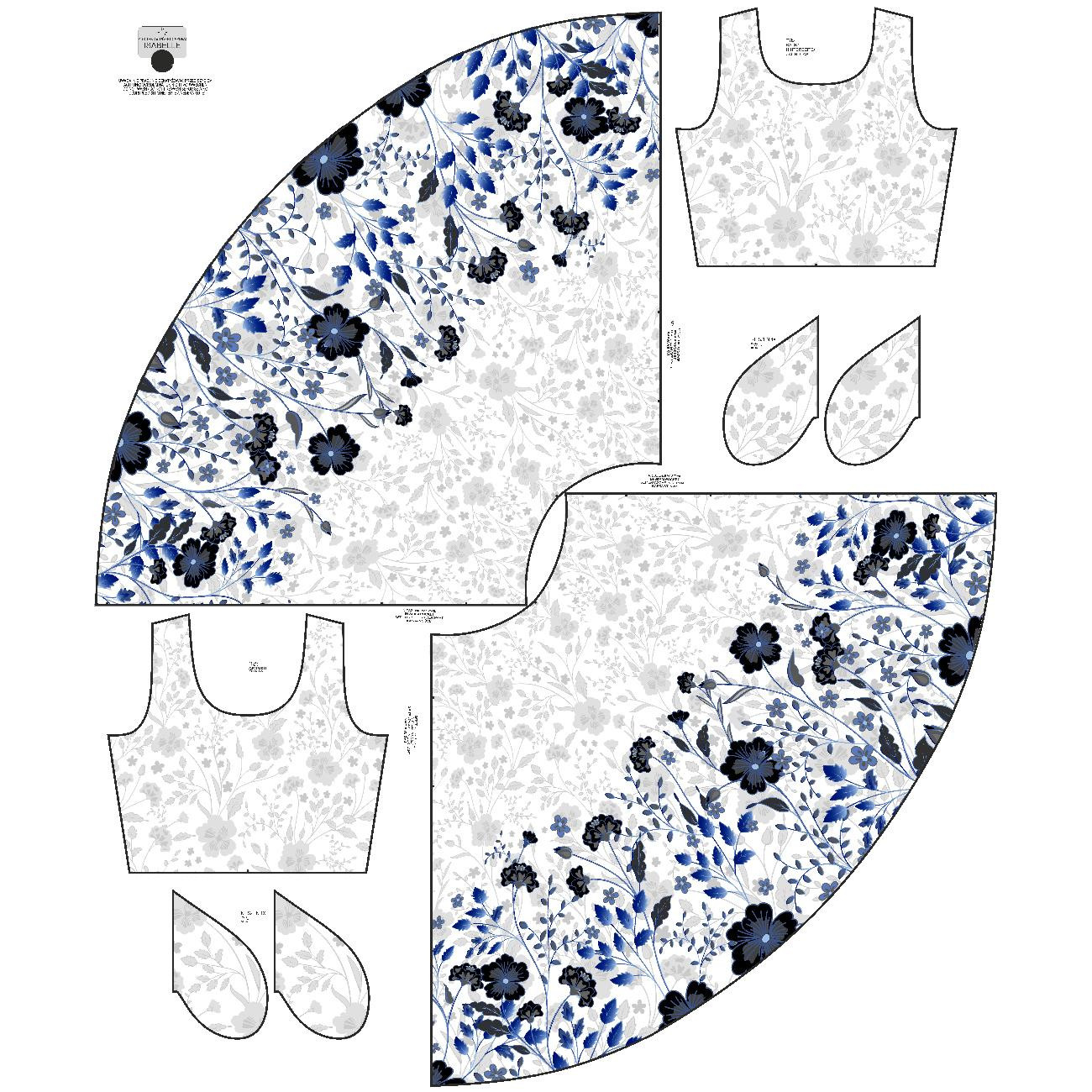DRESS "ISABELLE" - FLOWERS (pat. 5 navy) / white - sewing set